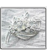 Elegant Crystal Rhinestone Silver-tone Leaf Sprig Brooch 1950s vintage 2&quot; - £9.63 GBP