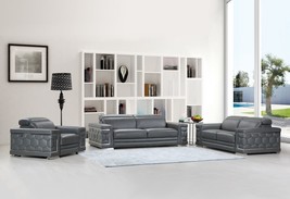 Three Piece Indoor Dark Gray Italian Leather Six Person Seating Set - $137,834.91 MXN