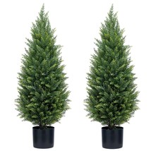 Two 3Ft Uv Resistant Bushes Potted Plants Artificial Cedar Tree Artificial Shrub - £173.18 GBP