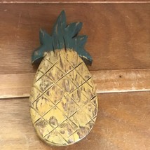 Estate Carved Thick Wood Painted Yellow &amp; Green Pineapple Fruit Wall Pla... - $10.45