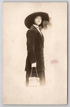 RPPC Lovely Young Lady Large Hat and Handbag Studio Portrait Postcard J23 - £10.14 GBP