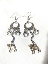 Pug Dog 2 Paw Prints On Round Swirl Top Dangling 6 Part Chandelier Earrings - £9.19 GBP