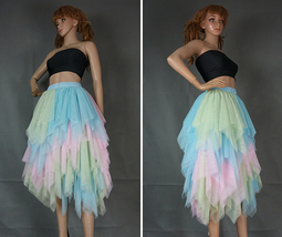 Multi Color Layered Tulle Skirt Women Plus Size Fluffy Tulle Midi Skirt image 5