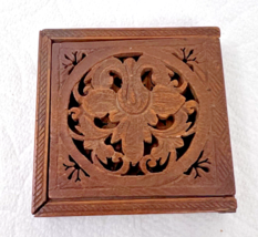 Antique Wood Puzzle in Box Open Fretwork Floral Victorian Design Miniature - $34.16