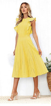 ECOWISH Womens Dresses Elegant Wedding Cocktail Ruffle Sleeves Summer Yellow XL - £19.74 GBP
