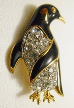 Ciro England Vtg Penguin Brooch Gold Tone Black Enamel Clear Crystals 1 6/8&quot; H - £26.33 GBP