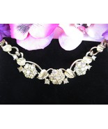 CORO Vintage NECKLACE Rhinestone Flower Blooms Leaves Goldtone Choker 16&quot; - €18,84 EUR