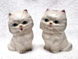 White Fluffy Fat Kitten Cat Salt pepper Shakers 3&quot; Japan Vintage Great S... - $24.26