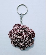 Handmade Crochet Rose Keychain in Marbled Red - $5.00