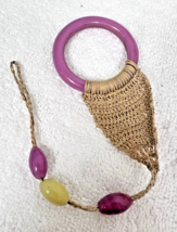 Vintage Pink Mauve Peking Glass Hoop Ring Pink Yellow Beads Macramé Wall... - $18.32