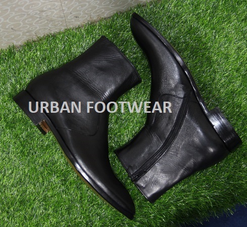 Mens New Handmade Formal Black Color Leather Ankle High Zipper Boots