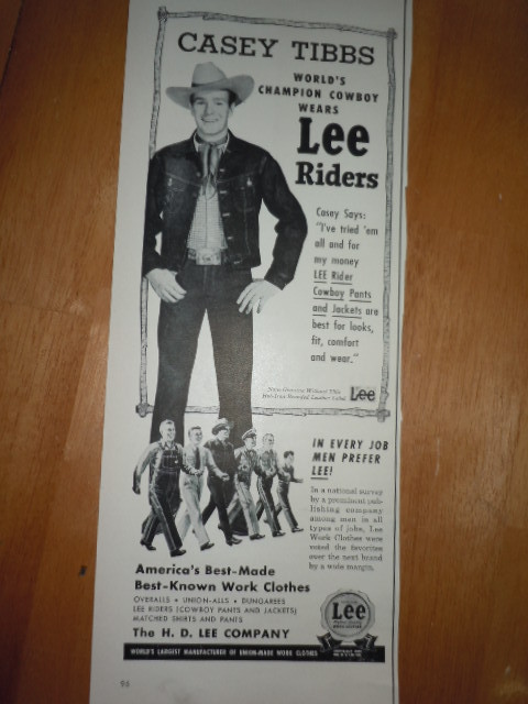 Casey Tibbs World's Champion Cowboy Wears Lee Riders Print Magazine Ad 1952 - $12.99