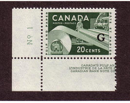 Canada  - SC#O45 PL1 Corner stamp Mint NH -  20 cent Paper Industry Offi... - £1.13 GBP