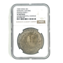 1949 China S$1 Dollar Sinkiang L&amp;M-842 Pointed Base 1 by NGC as VF DETAILS! - $22,390.69 MXN