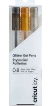  Cricut Joy Glitter Gel Pen Set 3/Pkg Black, Gold &amp; Silver 0.8 NEW 2007079 - £5.80 GBP