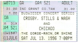 Vintage Crosby Stills &amp; Nash Concert Ticket Stub The Gorge WA July 13 1996 - £24.98 GBP