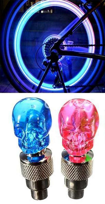2 Skull Bike Tire Lights LED Bicycle Lights Bike Lights Red or Blue Fire... - $5.62