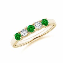 ANGARA Half Eternity 5 Stone Emerald and Diamond Wedding Band in 14K Solid Gold - £878.42 GBP