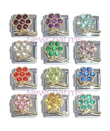 Set of 12 Big Flower Birthstone Italian Charms - One Dozen 9mm Links Jan... - $198.28 MXN