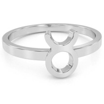 Taurus Zodiac Sign Ring In Solid 14k White Gold - £159.58 GBP