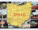 Multiview Map Greetings From Ohio OH UNP Linen Postcard O1 - $2.92