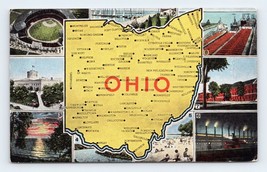 Multiview Map Greetings From Ohio OH UNP Linen Postcard O1 - £2.28 GBP