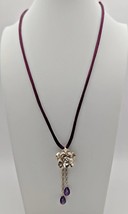 Sterling Flower Necklace Choker - Purple Satin Rope Necklace - $26.99