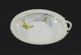 Nippon Porcelain Candy Bowl Dish Handle Butterflies Rising Sun Mark Hand Painted - £21.53 GBP