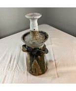 Vintage stoneware pottery Vase / Pitcher / Candle Holder Beige Brown Art... - $63.94 CAD