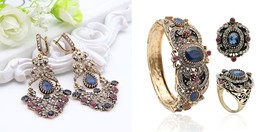 Special Offer Turkish Vintage Jewelry Sets 3 Pcs Women Bangle Bracelet Cuff Long - £16.11 GBP