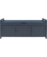 TREXM Rustic Storage Bench - Navy Pine, 3 Shutter Doors, Hidden Storage - $300.99