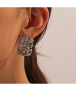 Stainless Steel 18K Gold Plated Square Fold Large Hammered Silver studs ... - $19.00