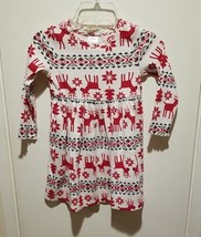 Hanna Anderson Christmas Reindeer Girl&#39;s Cotton Dress Size 4 Red Green I... - £15.55 GBP