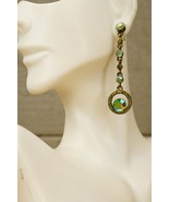 Vintage Costume Jewelry Green AB Rhinestones Dangle Pierced Earrings 2.25&quot; - £15.56 GBP