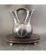 Native Black Pottery Wedding Vase With Stand Signed &quot;I Am Silk. Laguna 1... - £35.88 GBP