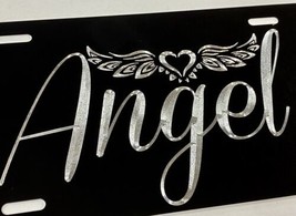 Engraved Custom Your Name with Angel Wings Car Tag Diamond Etched License Plate - £17.01 GBP