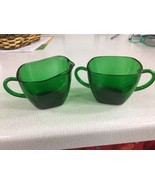 Vintage Anchor Hocking Charm Forest Green Glass Cream &amp; Sugar Set - $20.74 CAD