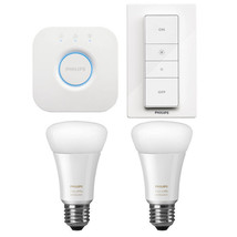 Philips Hue White Ambiance Smart Light Kit 2 Bulbs + Hue Bridge + Dimmer Switch - $153.99