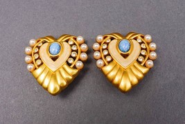 Elizabeth Taylor Avon Vintage Heart Of Hollywood Gold Tone Pearls Clip Earrings - £83.81 GBP