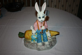 Vintage LAUR-AL Crafts 1980&#39;s 15&quot; Father Rabbit &amp; 2 Baby Rabbits Easter Bunnies - £15.72 GBP