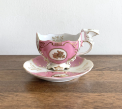 Royal Sealy China Pink, White &amp; Gold Footed Tea Cup &amp; Saucer w/ Bird On Handle - £53.83 GBP