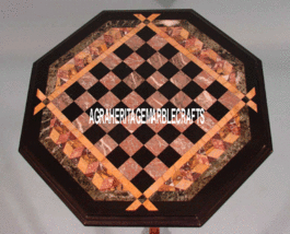 Brown Marble Coffee Chess Board Table Top Inlay Marquetry Garden Play Deco H3238 - £274.80 GBP+