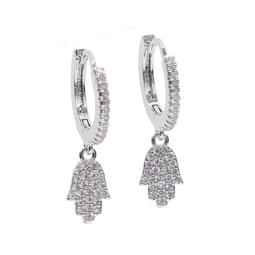 Primary image for silver color jewelry classic dangle ear jewelry micro pave clear cz tiny cute ha