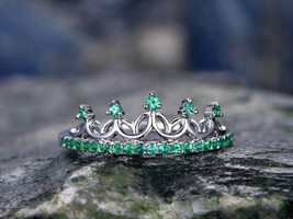 1Ct Round Cut CZ Green Emerald Crown Wedding Ring 14K White Gold Finish - £123.93 GBP
