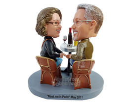 Custom Bobblehead Happy loving couple having a great time sharing wine and sitti - £182.80 GBP