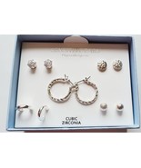 Essential Designs 5 Pairs of Earrings Small Hoops Silver Balls CZ Studs New - $338.17 MXN