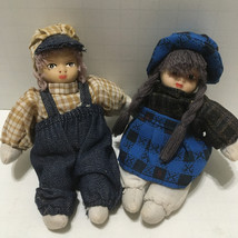 Country farm decor decorative girl boy bean bag dolls with porcelain faces - $361.28 MXN