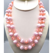 Vintage Bubble Gum Necklace, Pretty Pastel Pink Beads Double Strand in Moonglow - £28.51 GBP