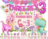 Dinosaur Birthday Party Supplies For 3 Year Old Girl, Three Rex Pink Din... - $43.99