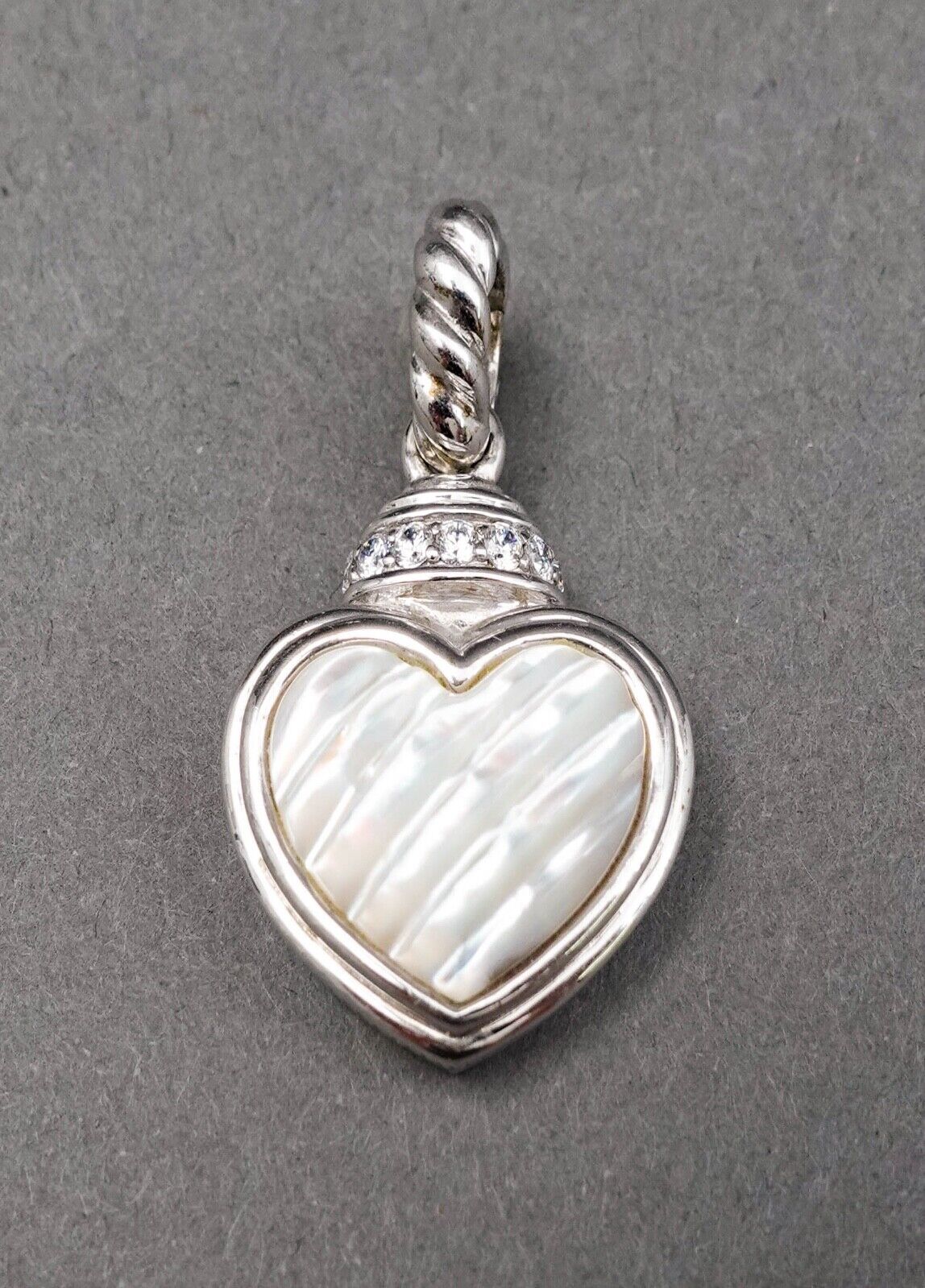 Judith Ripka Sterling Silver Mother Of Pearl CZ Heart Charm Pendant Enhancer - £118.14 GBP